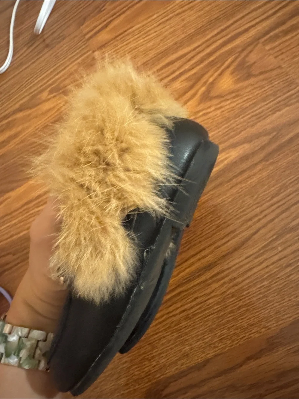 Kids Faux Fur Lined Black Loafers slides horsebit Princetown